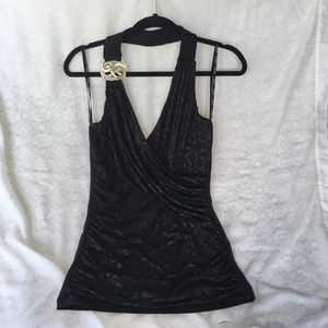 XOXO M Greek Goddess Wrap Halter Top Black Sexy