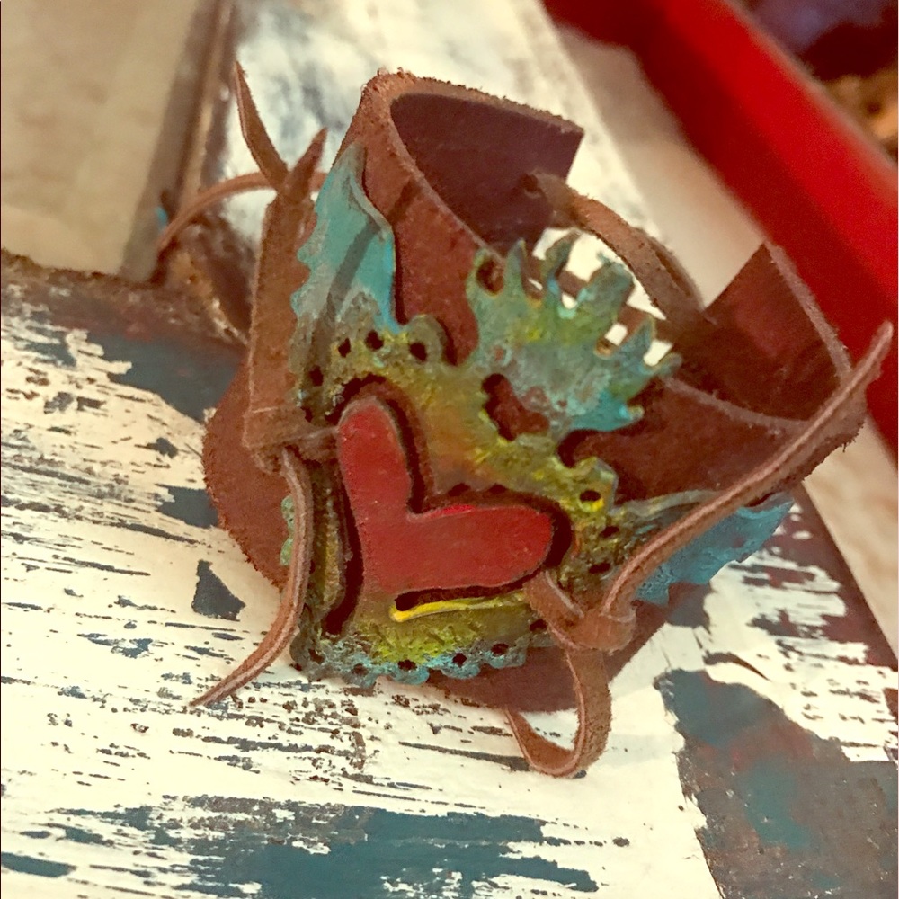 Sacred Heart  adjustable Leather Cuff