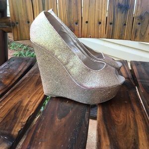 Gold glitter wedges