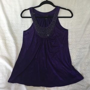 A Byer Medium Purple Beaded Collar Sleeveless Top