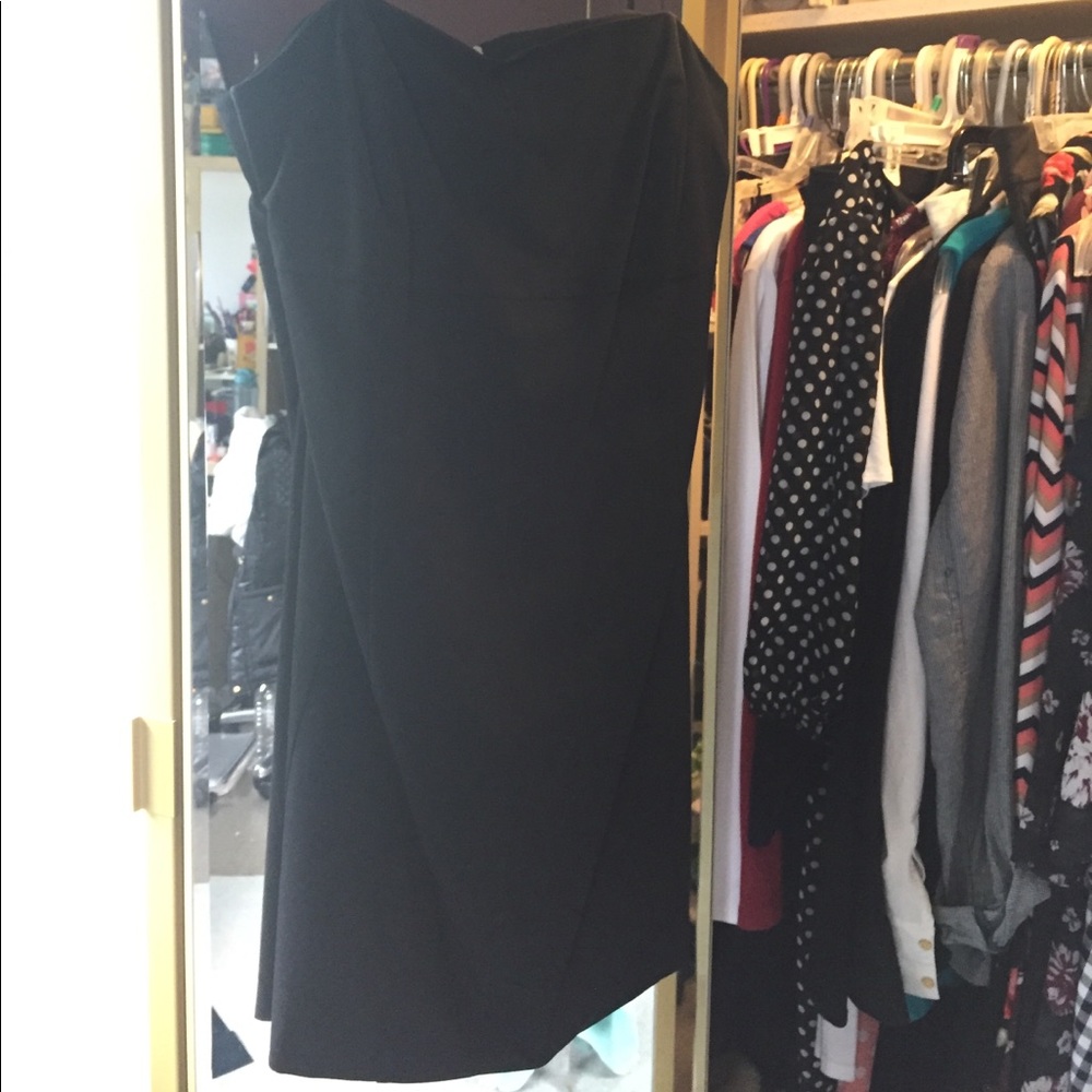 Strapless, just above the knee, formal dress