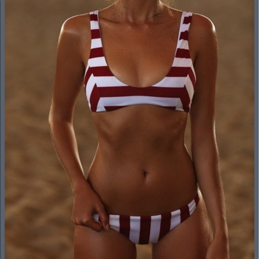 striped print athletic cheeky bikini NWOT - Picture 2 of 6