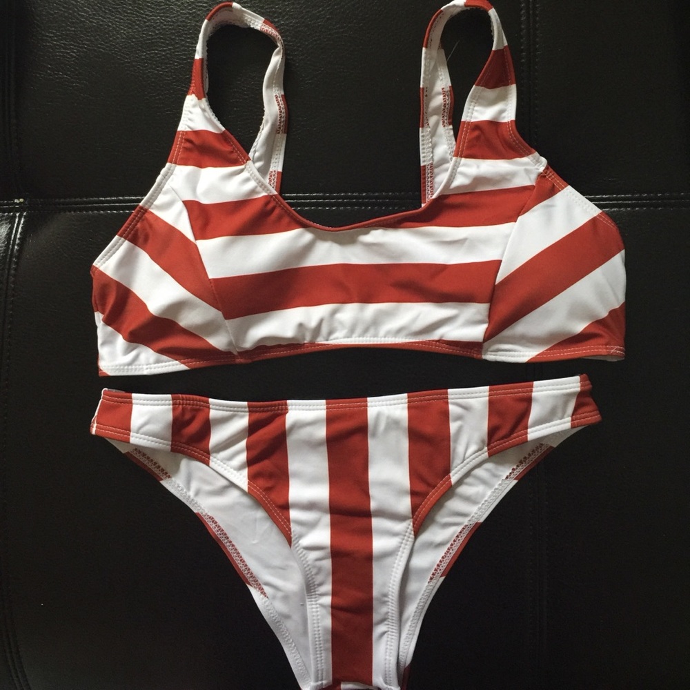 striped print athletic cheeky bikini NWOT - Picture 6 of 6