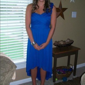 Blue one-shoulder hi-lo dress