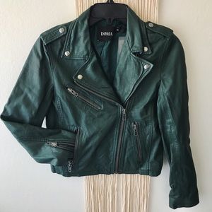 DOMA 100% leather green moto jacket Sz small