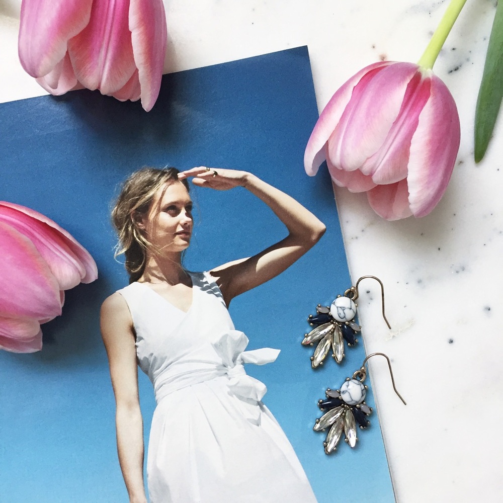 "Millie" Earrings || White Marble & Gem Statement