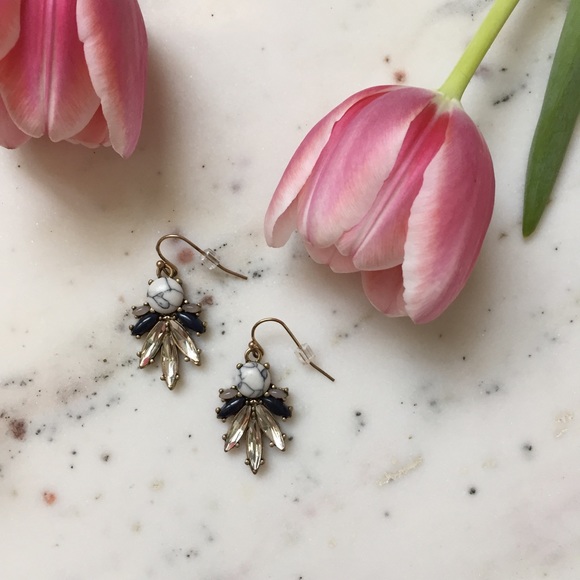 "Millie" Earrings || White Marble & Gem Statement - Picture 2 of 8