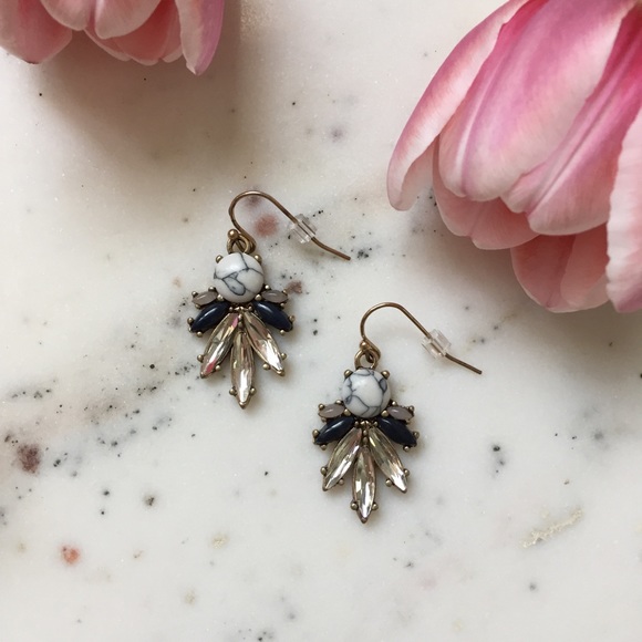 "Millie" Earrings || White Marble & Gem Statement - Picture 3 of 8