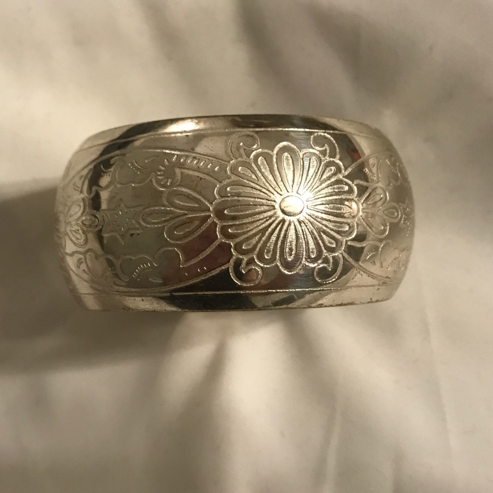 Etched silver bangle