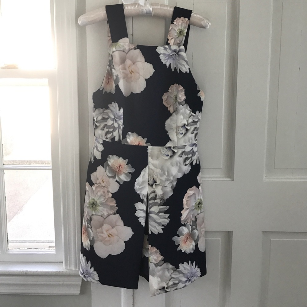 Navy floral dress with front slit