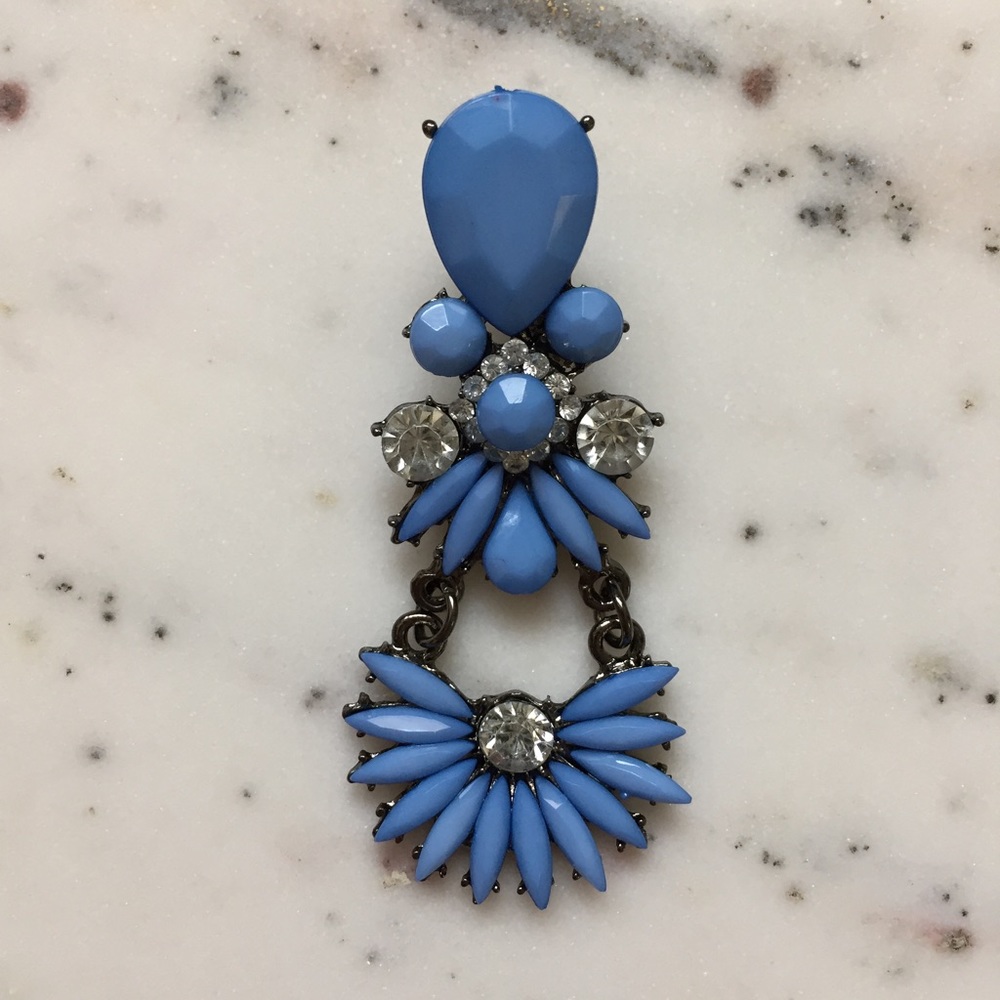 "Joëlle" Earrings || Blue Crystal Floral Statement - Picture 6 of 8