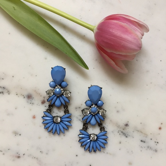 "Joëlle" Earrings || Blue Crystal Floral Statement - Picture 2 of 8