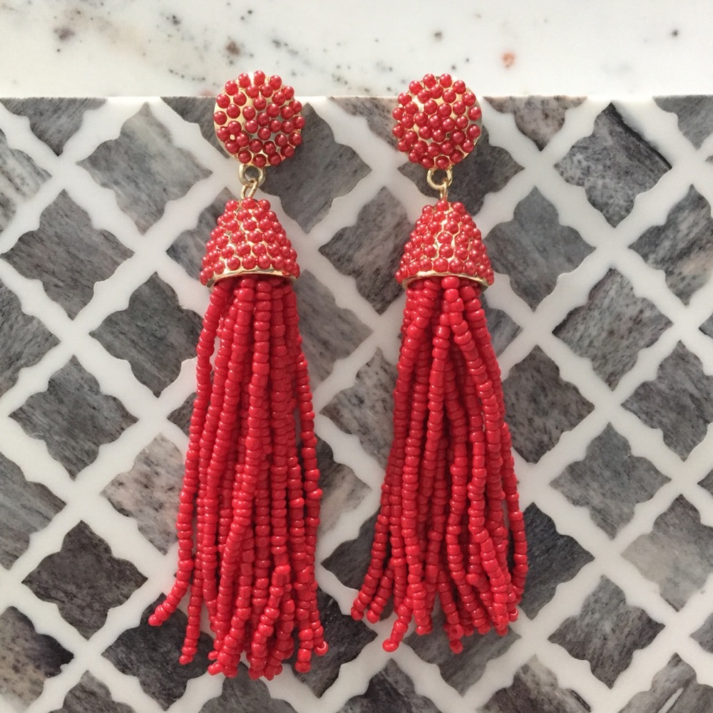 "Carmen" Earrings || Red Tassel Statement - Picture 2 of 9