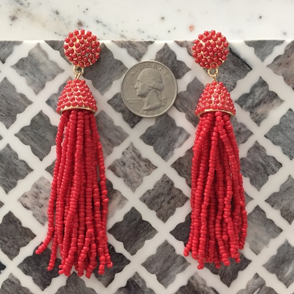 "Carmen" Earrings || Red Tassel Statement - Picture 4 of 9