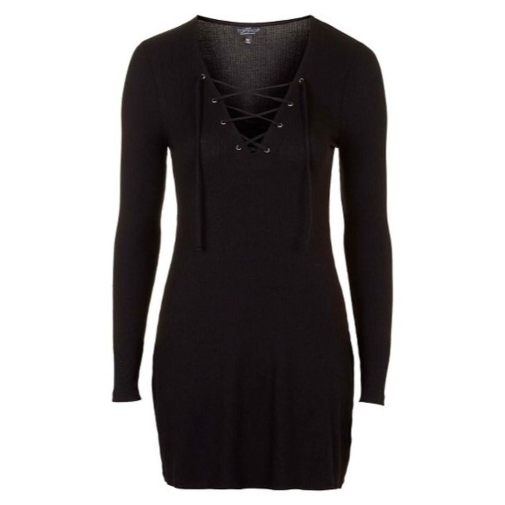 Topshop Petite Lace Up Long Sleeve Tunic Dress