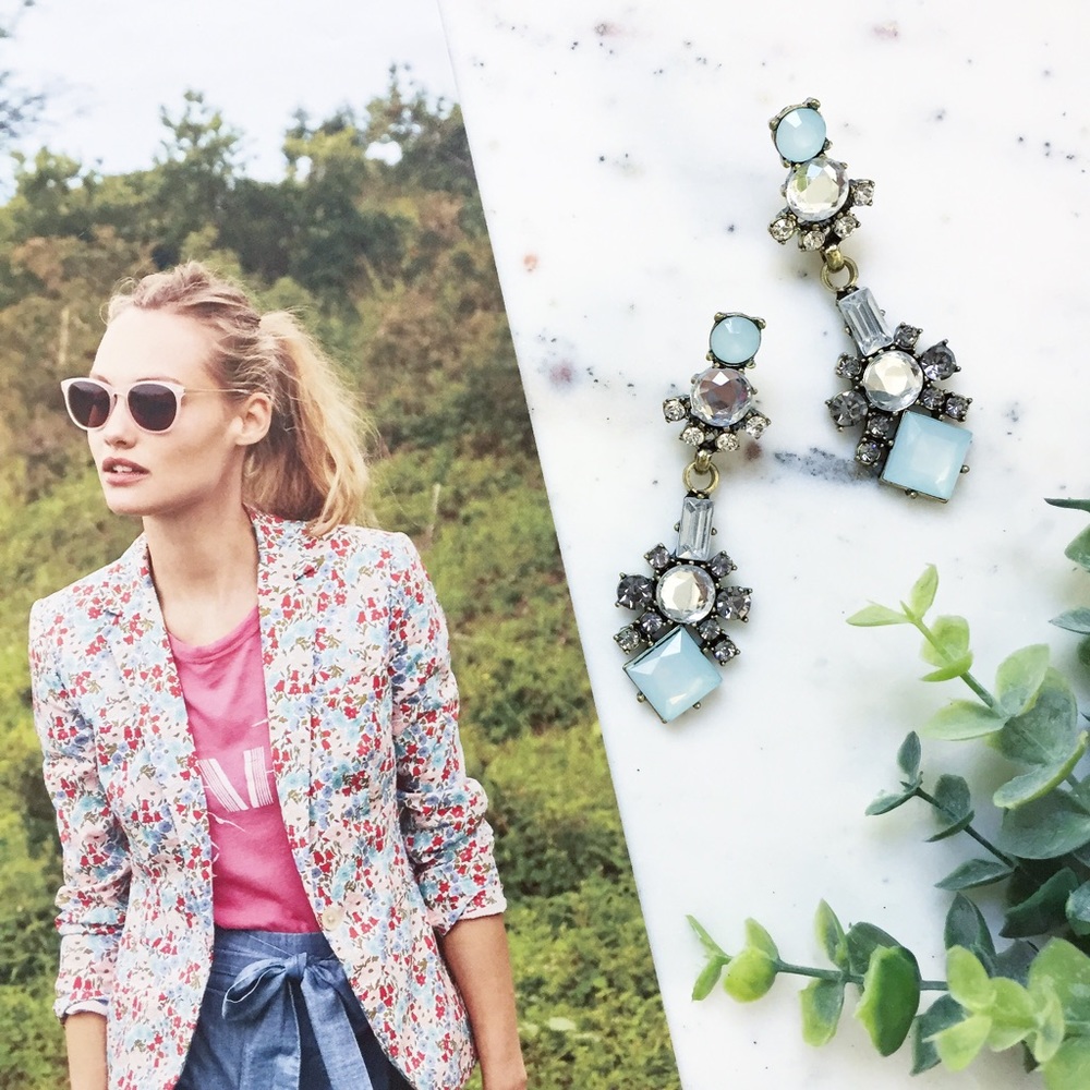 "Ella" Earrings || Blue & Clear Crystal Statement