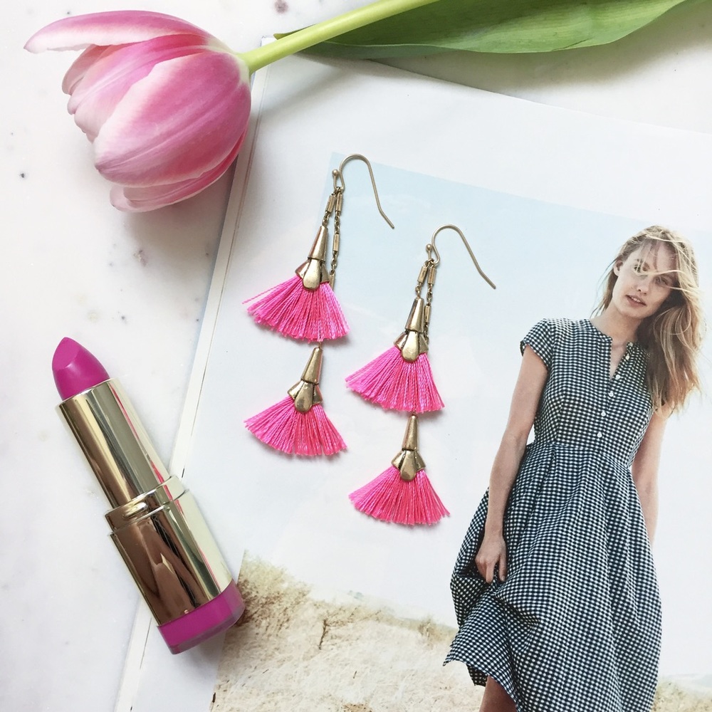 "Cece" Earrings || Hot Pink Tassel Statement