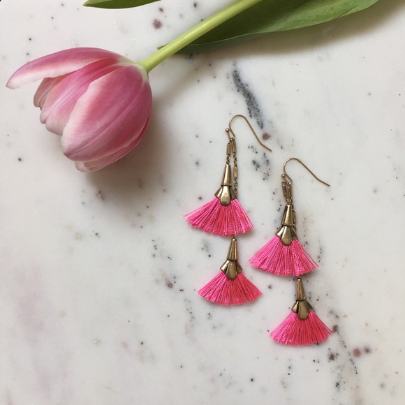 "Cece" Earrings || Hot Pink Tassel Statement - Picture 3 of 9