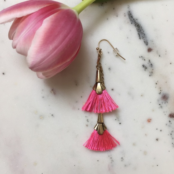 "Cece" Earrings || Hot Pink Tassel Statement - Picture 5 of 9