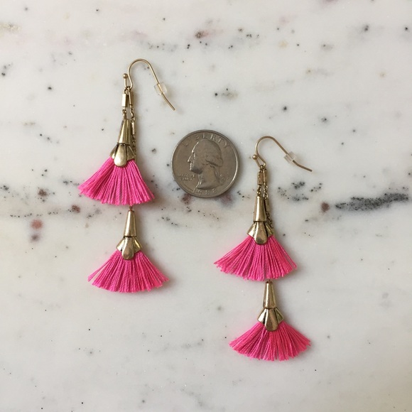 "Cece" Earrings || Hot Pink Tassel Statement - Picture 4 of 9