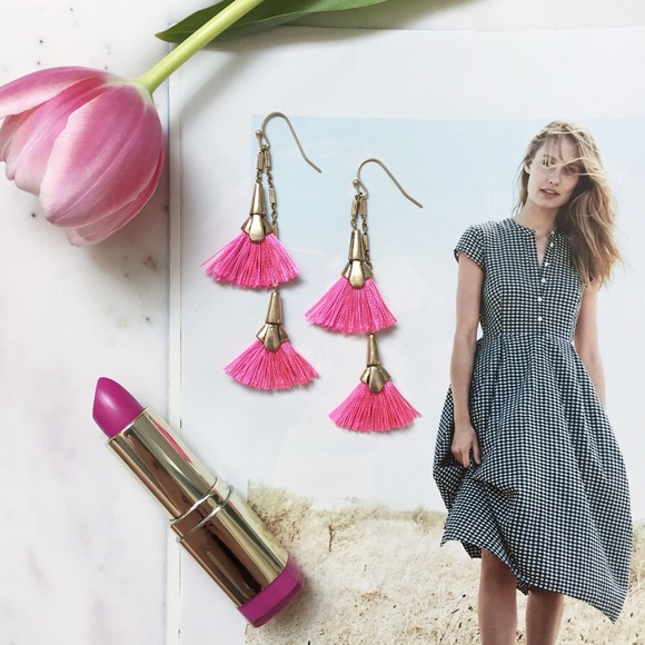 "Cece" Earrings || Hot Pink Tassel Statement - Picture 2 of 9