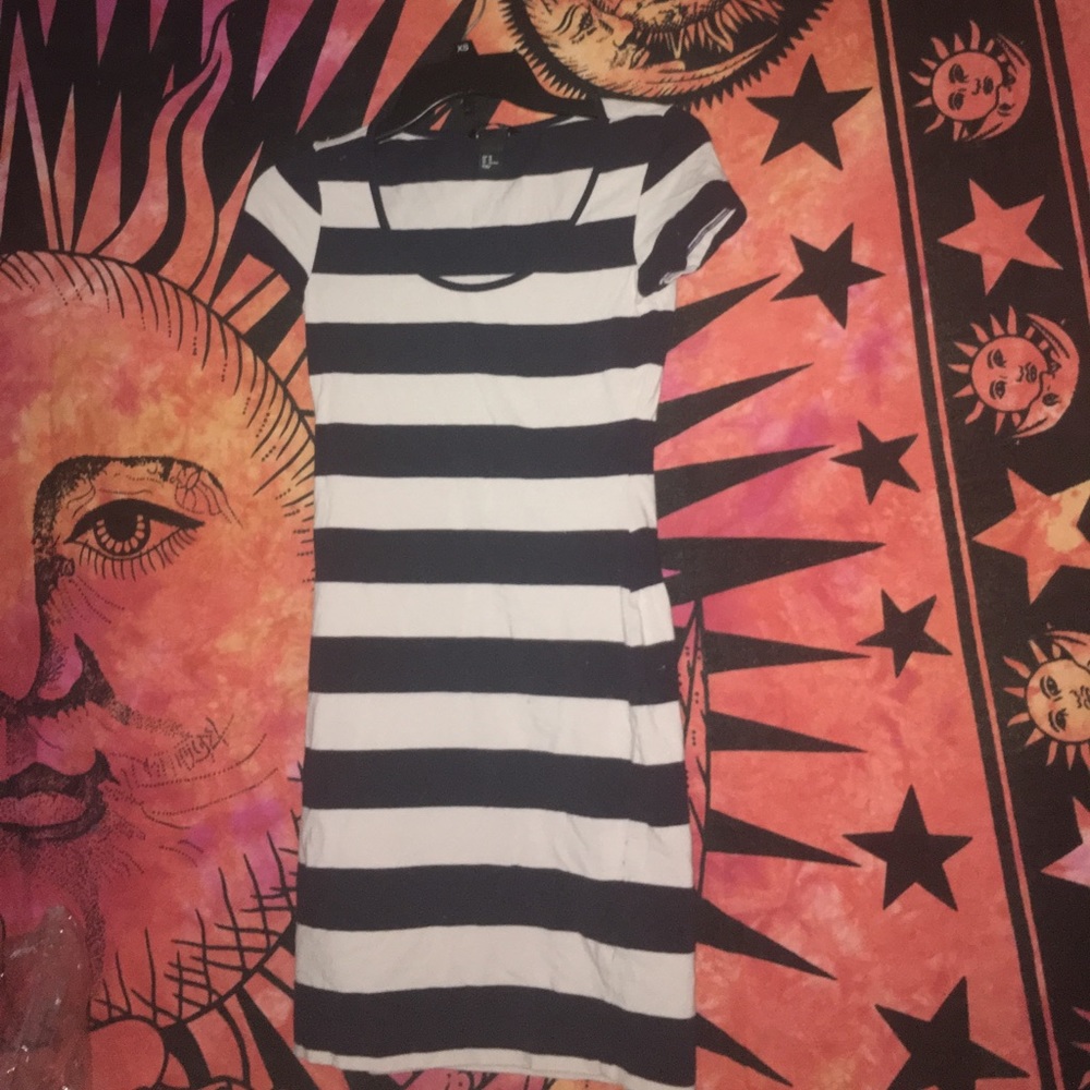 H&M Basic Mini Dress, Tan and Navy Blue