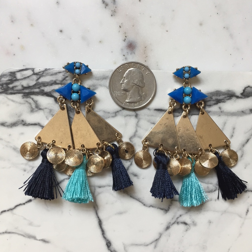 "Sofía" Earrings || Blue Tassel Statement - Picture 4 of 8