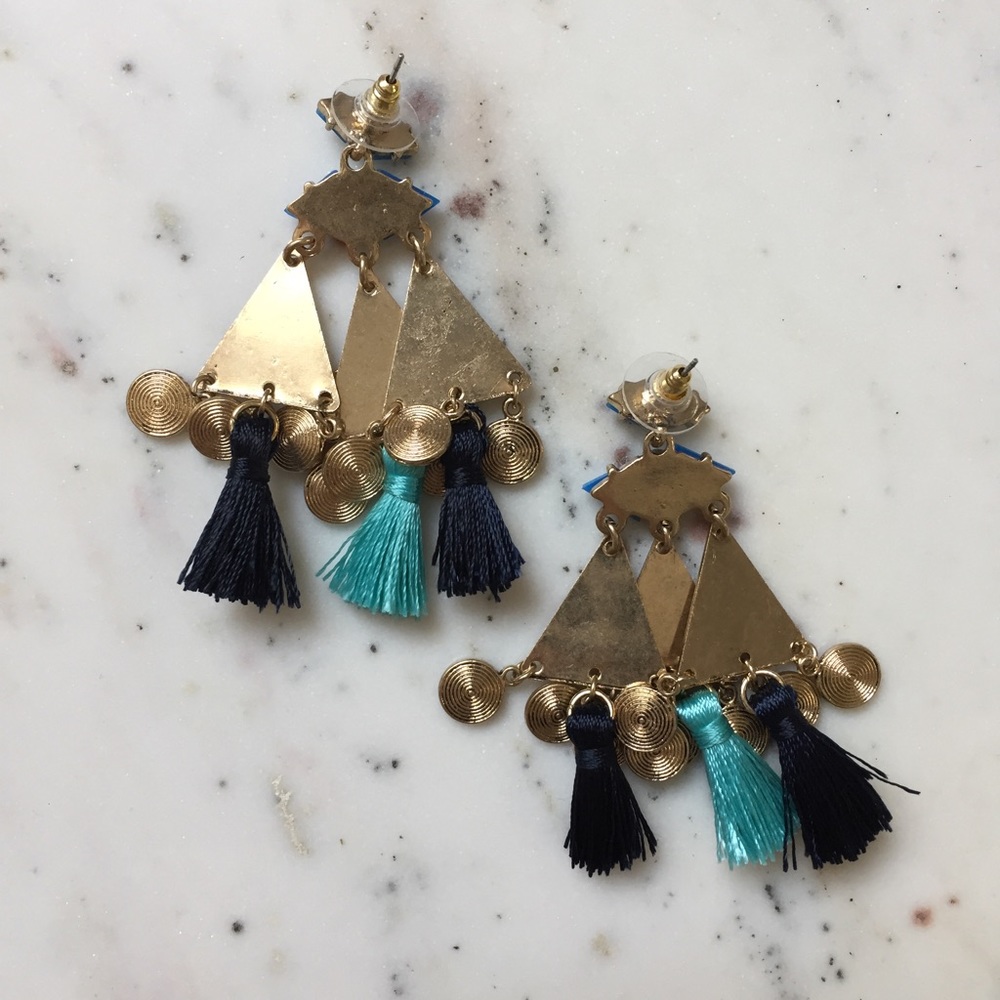 "Sofía" Earrings || Blue Tassel Statement - Picture 3 of 8