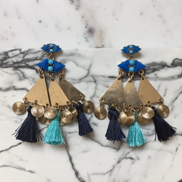 "Sofía" Earrings || Blue Tassel Statement - Picture 2 of 8
