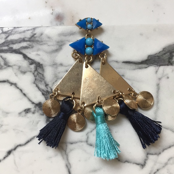 "Sofía" Earrings || Blue Tassel Statement - Picture 5 of 8