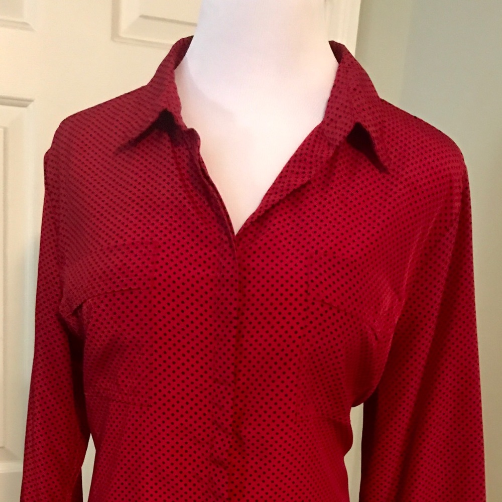 Red Liz Claiborne tunic black swiss dots.