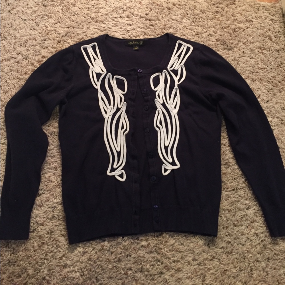 Navy Blue with White Cardigan