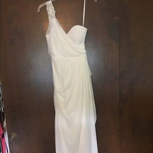 One shoulder cream dress