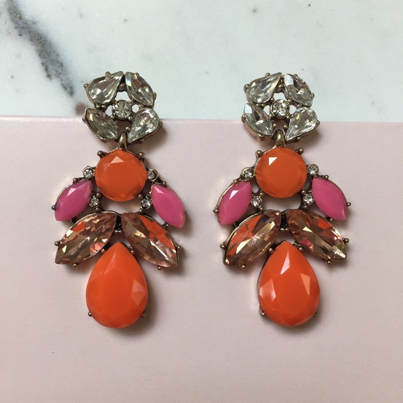 "Ophelie" Earrings || Orange & Crystal Statement - Picture 2 of 7