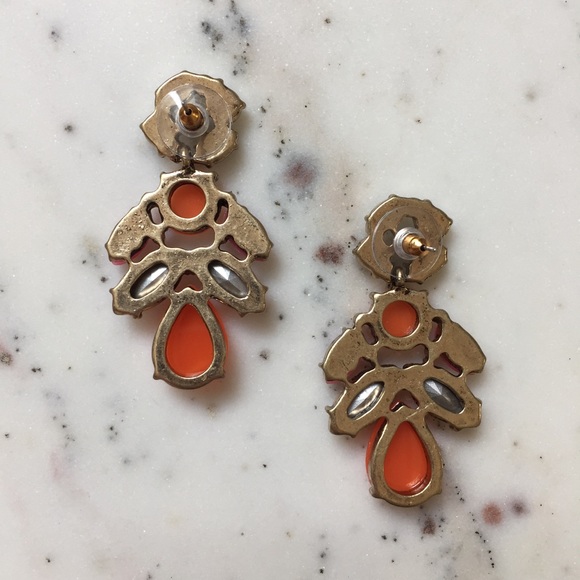 "Ophelie" Earrings || Orange & Crystal Statement - Picture 3 of 7