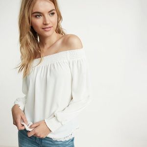 Express Off the shoulder lace hem top