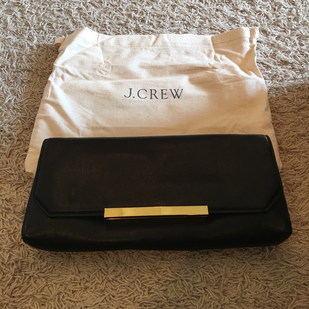 Brand NWT J Crew black leather clutch