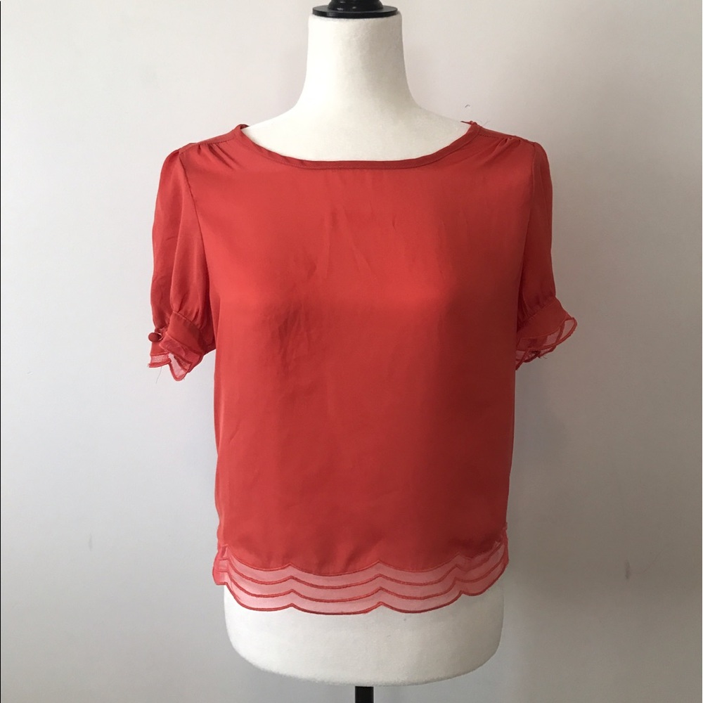 Scalloped Sleeve Coral Blouse