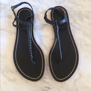 J. Crew Black Leather Flip Flop T-strap Sandals