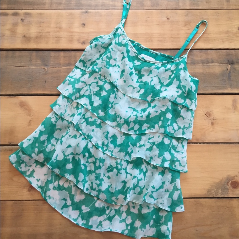 New York & Company Green Floral Chiffon Tank