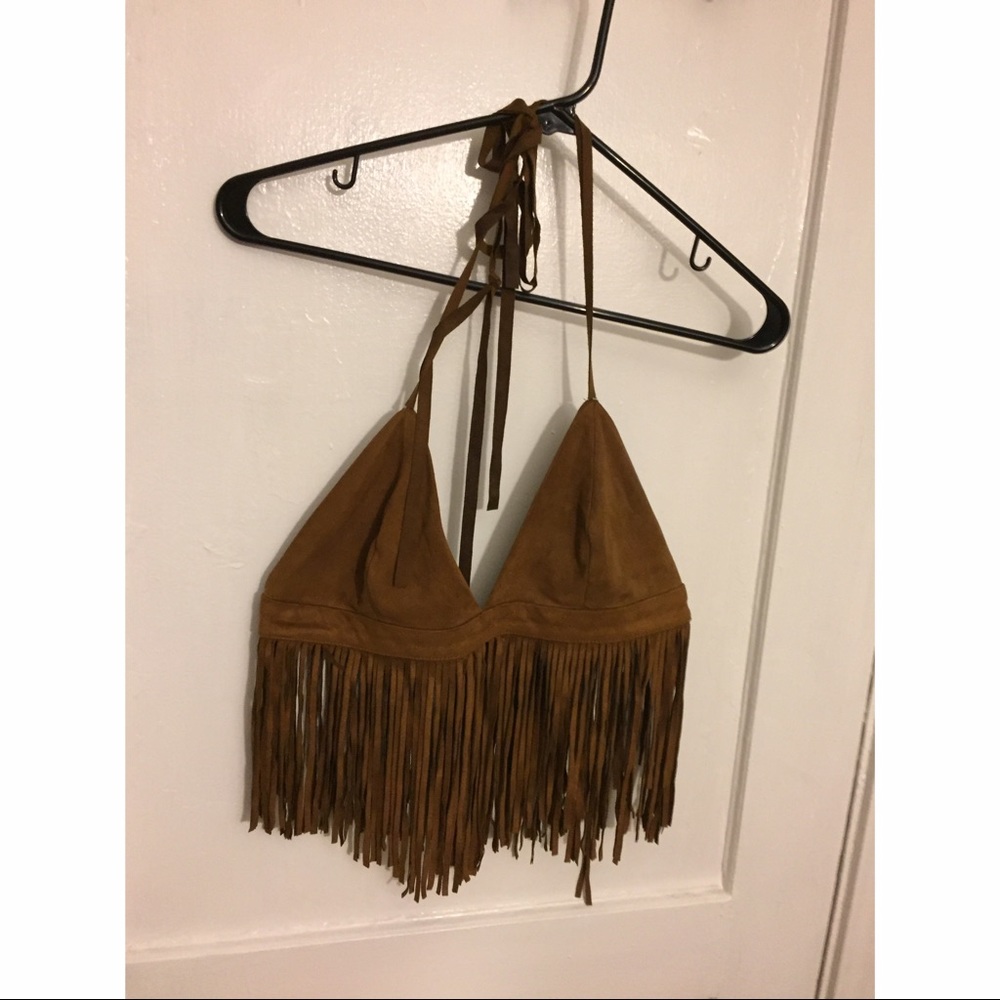 Suede fringe bra top