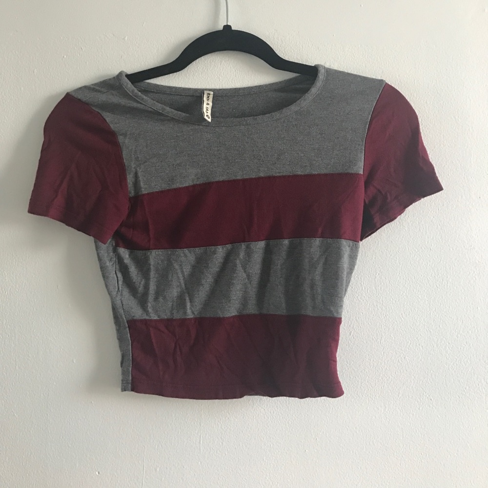 LF Emma & Sam Maroon and Grey Striped Crop Top
