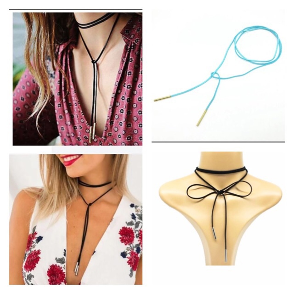Blue Leather Neck Rope Choker