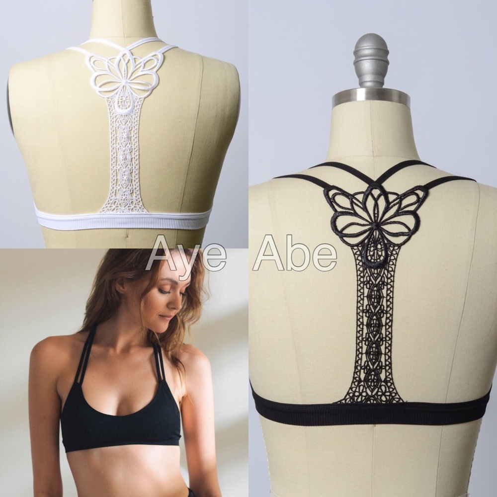 racerback butterfly back appliqué bralette tattoo - Picture 2 of 5