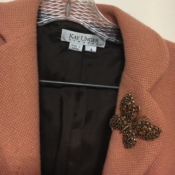 Kay Ungar wool jacket. Jeweled Butterfly pin - Picture 2 of 3