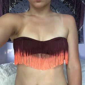 Orange Ombré Fringe Bathing Suit Top