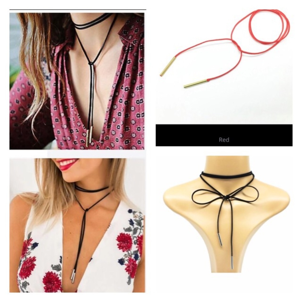 Leather Neck Rope Choker w/ Gold Tips
