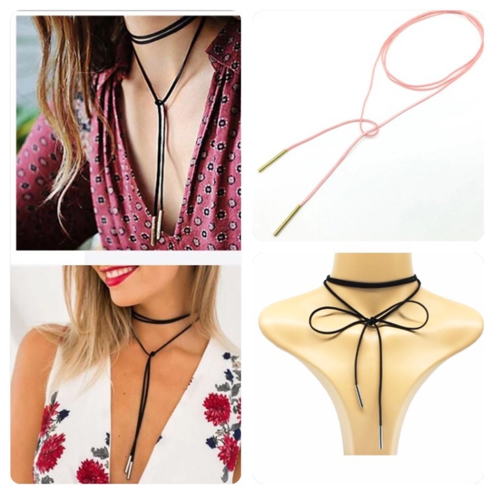 Pink leather Neck Rope Choker w/ Gold Tips