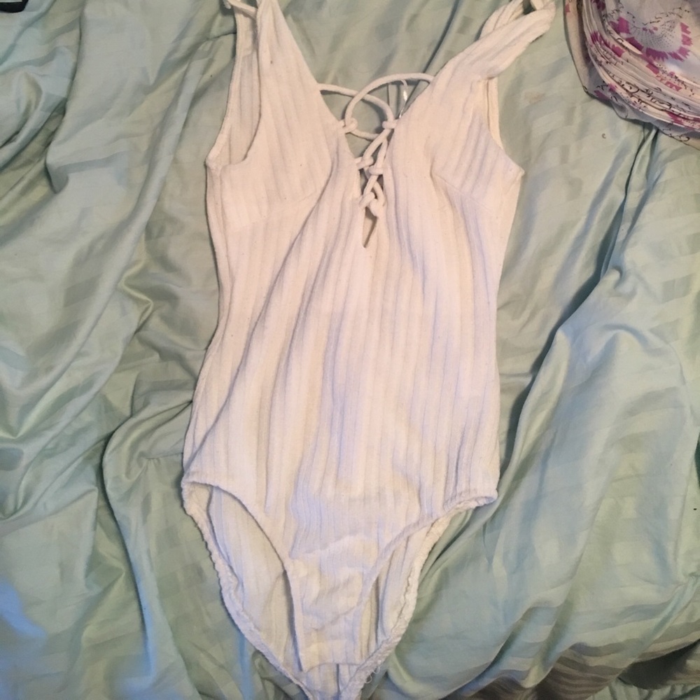 LF white tie up body suit