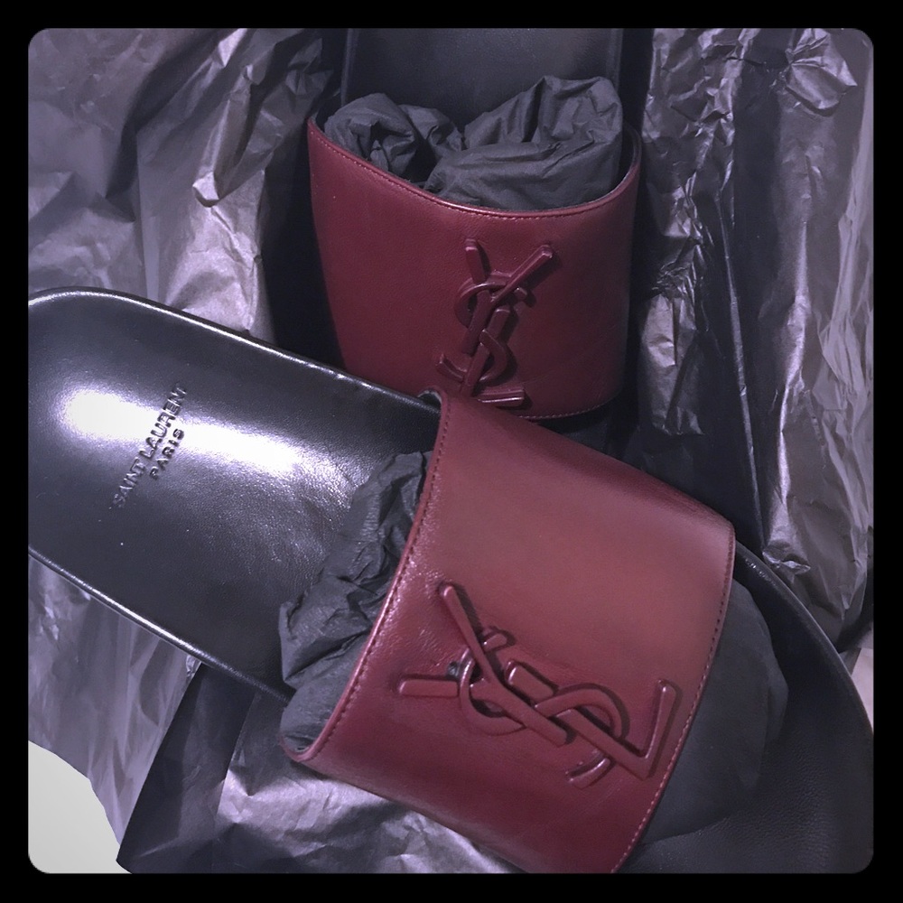 Saint Laurent  Paris "Joan" Brooch leather slides